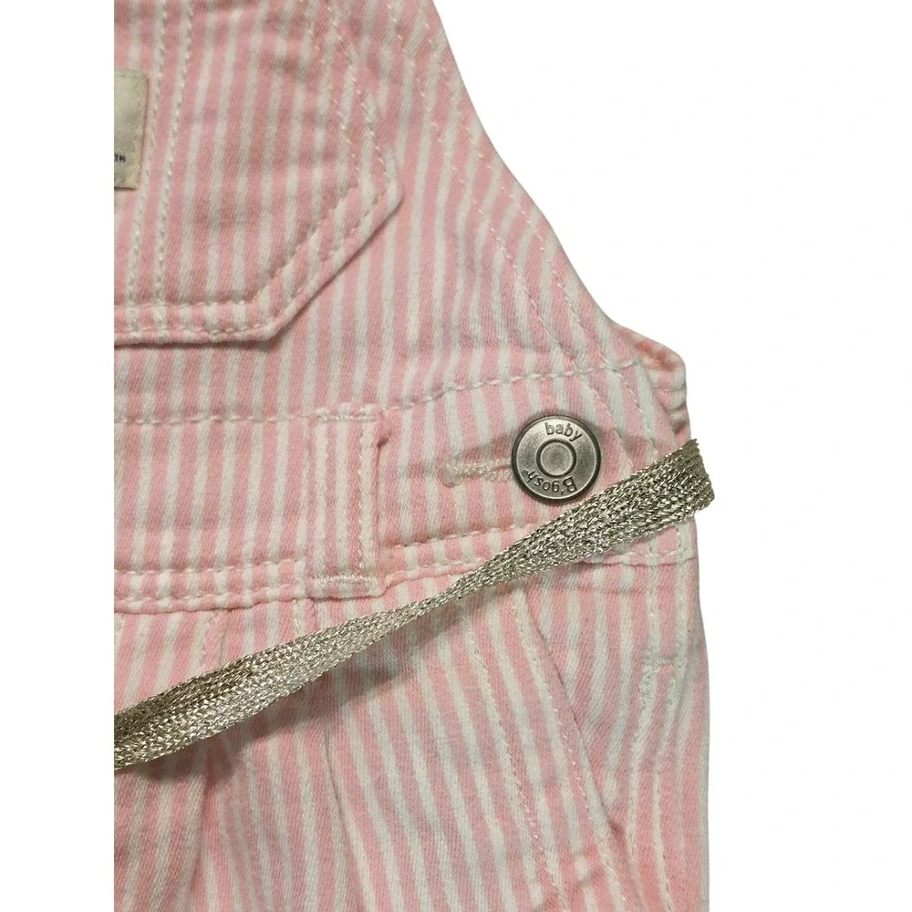 OshKosh Bgosh Baby Girls Pink‎ White Striped Hickory Overalls 3M Glitter Belt